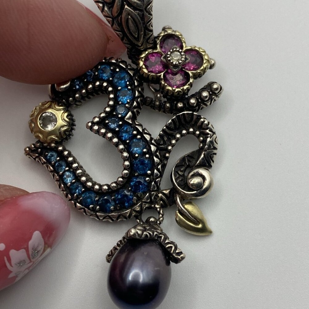 Barbara Bixby Sterling Silver 18K Gemstone Om Enhancer Pendant Pearl Topaz Garne - Picture 6 of 8